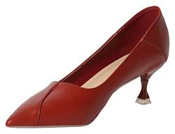 C.Paravano Pumps Damen | Kitten Heel Pumps | Spitze Pumps | Frauen Absatzschuhe | Schuhe Pumps | Leder Pumps(Rot,36) von C.Paravano