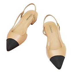 C.Paravano Slingback Flach Pumps I Schwarz Damen Flache Schuhe Knöchel Strap Sandalen (Größe 40, Beige) von C.Paravano