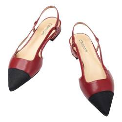 C.Paravano Slingback Flach Pumps I Slingback Pumps I Damen Slingback I Slingback Schwarz Damen I Pumps Damen I Slingback Pumps Damen I Flache Schuhe Knöchel Strap Sandalen (Größe 37,Rot) von C.Paravano