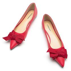 C.Paravano Spitze Flache Schuhe für Damen | Frauen Flache Schuhe | Bandschleife Ballettschuhe (36,Rot) von C.Paravano