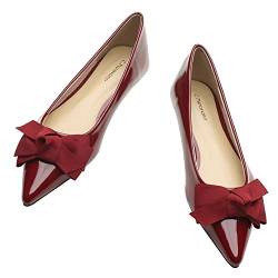 C.Paravano Spitze Flache Schuhe für Damen | Frauen Flache Schuhe | Bandschleife Ballettschuhe (38,Rot) von C.Paravano