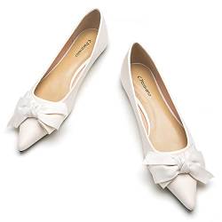 C.Paravano Spitze Flache Schuhe für Damen | Frauen Flache Schuhe | Bandschleife Ballettschuhe (39,Weiß) von C.Paravano
