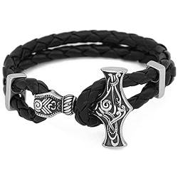 C2Jew Viking Mjolnir Gewebtes Armband, Herren Edelstahl Leder Amulett Schmuck, Nordischer Odin Mythologie Armreif,21cm von C2Jew