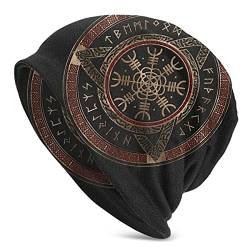 C2Jew Vikings Beanies Mütze Schwarz-Rote Strickmützen Damen Herren Mütze Hip-Hop Mütze Slouchy Outdoor-Caps 10,6 × 11 Zoll,Helm of awe von C2Jew