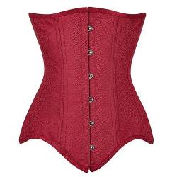 CABULE Gothic Sexy Unterbrustkorsett Langer Torso Taillentrainer Shapewear Damen Schnür-Steampunk-Korsett Übergröße-Rot-XL von CABULE