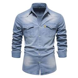 CABULE Trendiges und schönes Jeanshemd für Herren, lässiges einfarbiges Herren-Langarmhemd – Hellblau – XL von CABULE