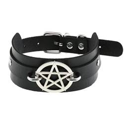 Fashion Punk Pentagramm Halskette Stern Choker Halsband Schwarz PU Leder Gothic Accessoires Frau Hexe Cosplay Halsketten Schmuck - schwarz von CABULE