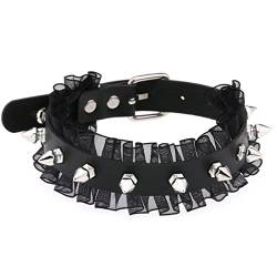Halskette mit Halsband aus schwarzem Spitzenleder, für Damen und Herren, Harajuku, Gothic, sexy Kreis-Herz-Halsband, Schmuck, Schwarz von CABULE