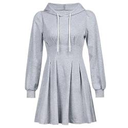 Streetwear Slim Fit Sportkleid Herbst Winter Casual Hoodie Langarm Eine Linie Mini Kleid Frauen Koreanische Stil Damen-Grau-M von CABULE