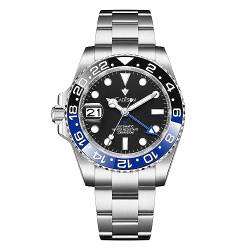 CADISEN Automatik Uhr Herren Mit Gangreserve GMT Edelstahl Saphirglas Wasserdicht Armbanduhr Uhren Männer (8217 Blau Schwarz) von CADISEN