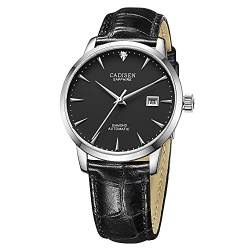 CADISEN Automatik Uhr Herren Saphirglas Wasserdicht MIYOTA 9015 Armbanduhr (Schwarzer Ledergürtel) von CADISEN