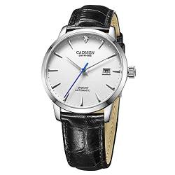 CADISEN Automatik Uhr Herren Saphirglas Wasserdicht MIYOTA 9015 Armbanduhr (Weißer Ledergürtel) von CADISEN