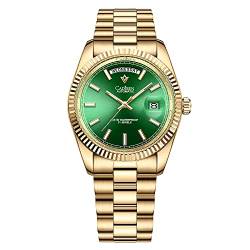 CADISEN Herren Automatikuhr Saphir Luxus Mechanische Armbanduhr Edelstahl Wasserdichte Uhr Casual Hommage, 8215GREEN, Automatische Uhr, mechanisch von CADISEN