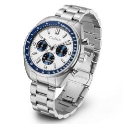 CADISEN Herren Quarz Uhr Elegante lässige Business mit Saphirglas Edelstahl Armband (weiß) von CADISEN