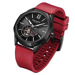 CADISEN Mechanische Automatik Uhr Herren MIYOTA 82S5 Gummiband Saphirglas Wasserdicht Armbanduhr (rot) von CADISEN