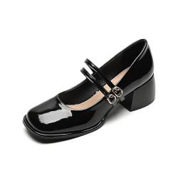 Damen-Mary-Jane-Schuhe mit Niedrigem, Klobigem Absatz, Bequeme Abendschuhe für Damen, Eckige Zehenpartie, Geschlossene Zehen-Pumps, Loafer für Damen von CAFETU