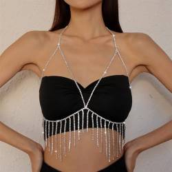 Körperketten für Frauen, sexy Körperkette, Kristall-Brustkette, Bikini-Körperschmuck für Frauen, Party, Strand, Nachtclub, Hochzeitskette (Color : A) von CAFETU