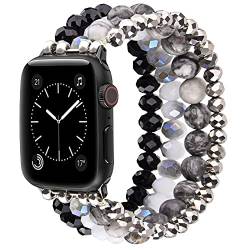 CAGOS Perlen-Armband, kompatibel mit Apple Watch, 38 mm, 40 mm, 41 mm, 42 mm, 44 mm, 45 mm, dehnbar, elegant, iPhone-Uhrenarmbänder, niedliche Boho-Armbänder für iWatch-Armbänder Serie 8, SE, Schwarz von CAGOS