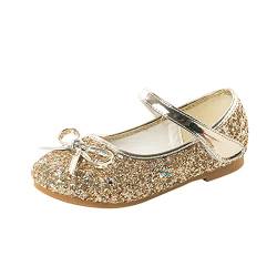 CAIJ Kleine Kinder Mary Jane Ballerinas Glitter Bow Ballettschuhe Mädchen Prinzessin Blumenmädchen Schuhe mit Riemen Gold von CAIJ
