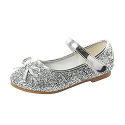 CAIJ Kleine Kinder Mary Jane Ballerinas Glitter Schleife Ballettschuhe Mädchen Prinzessin Blumenmädchen Schuhe mit Riemen Silber von CAIJ