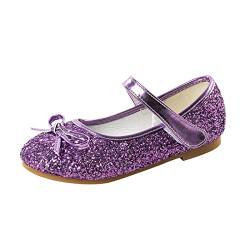 CAIJ Kleine Kinder Mary Jane Ballerinas Glitzerschleife Ballettschuhe Mädchen Prinzessin Blumenmädchen Schuhe mit Riemen Lila von CAIJ