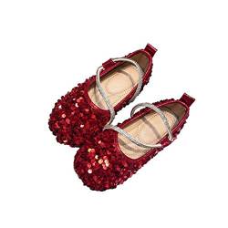 CAIJ Pailletten Ballerina Schuhe Glitzer Ballett Flats für Mädchen Prinzessin Kleid Schuhe Sparkle Mary Jane Schuhe Rot von CAIJ