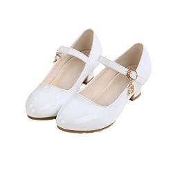 Kleid Schuhe Mary Jane Pumps für Mädchen Low Heel Schule Hochzeit Party Schuhe Leder Prinzessin Schuhe Weiß von CAIJ