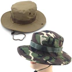 CAILI 2 Pack Outdoor-Hüte, Freizeit-Fischerhüte, Dschungelstifte, Outdoor-Angeln für Männer und Frauen beim Wandern von Camping-Rundhüten (Khaki, grüne Tarnung) von CAILI