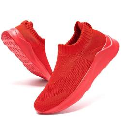 CAIQDM Damen Schuhe Slip On Sneakers Turnschuhe Laufschuhe Walkingschuhe Mesh Leichtgewichts Atmungsaktiv Rot 37 EU von CAIQDM