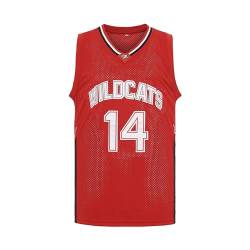 CAIYOO Herren Wildcats High School Jersey 14 Troy Bolton 8 Chad Danforth Basketballtrikot, 14 Rot, XL von CAIYOO