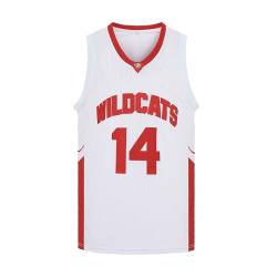 CAIYOO Herren Wildcats High School Jersey 14 Troy Bolton 8 Chad Danforth Basketballtrikot, 14 Weiß, L von CAIYOO