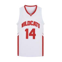 CAIYOO Herren Wildcats High School Jersey 14 Troy Bolton 8 Chad Danforth Basketballtrikot, 14 Weiß, XL von CAIYOO