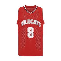 CAIYOO Herren Wildcats High School Jersey 14 Troy Bolton 8 Chad Danforth Basketballtrikot, 8 Rot, L von CAIYOO
