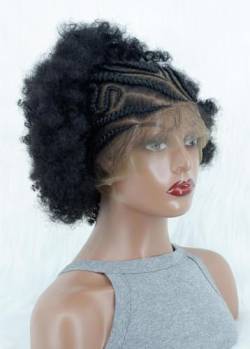 Afro Stirnband Perücke kurze Afro Kinky Curly Perücken für schwarze Frauen, Frauenbad Afro Perücken kurze lockige Bob Haar Perücke synthetische hitzebeständige Haar von CAJUCA
