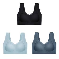 CAKERS Wmbra Haltung Korrigierende BH, Sommer Drahtlose Push-UP-Komfort-BH, Kein Stahlring U-Förmige SchöNheit Zurück Atmungsaktiv BHS für Frauen. (2XL, Schwarz+Hellblau+Dunkelblau) von CAKERS