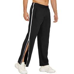 Hose Herren Trend Seitlich Zu Öffnen Sporthose Stretch Einfarbig Trainingshose Mit Durchgehendem Reissverschluss Jogginghose Regular Fit Atmungsaktiv Casual Hose Herren A-Black 3XL von CAKERS