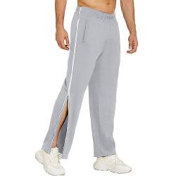 Hose Herren Trend Seitlich Zu Öffnen Sporthose Stretch Einfarbig Trainingshose Mit Durchgehendem Reissverschluss Jogginghose Regular Fit Atmungsaktiv Casual Hose Herren B-Light Grey 3XL von CAKERS