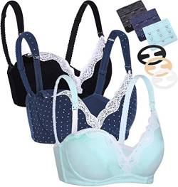 CAKYE Damen Still-BH mit Bügel, 3er-Pack, Schwarz/Marineblau/Mintgrün, 3 Stück pro Packung, 85C von CAKYE