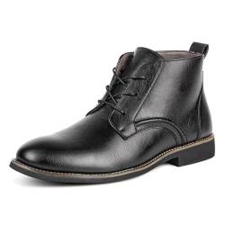 CALEBGAR Stiefel Herren Stiefeletten Leder Boots Schnürstiefeletten Klassische Ungefüttert Männer Chukka Boot Rutschfeste(Schwarz,45) von CALEBGAR