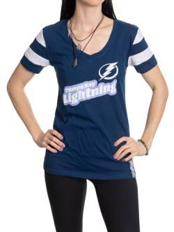 Calhoun NHL Damen-T-Shirt, Retro-Stil, kurzärmelig, Baumwolle, V-Ausschnitt, Tampa Bay Lightning, Groß von CALHOUN