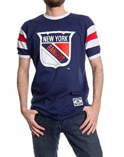 Calhoun NHL Surf & Skate Herren T-Shirt Schulter Streifen Vintage Varsity Inset Sleeve Retro Style T-Shirt, New York Rangers, XL von CALHOUN
