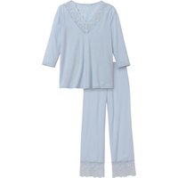 CALIDA Elegant Dreams Schlafanzug, 3/4-Arm, Spitze, für Damen, blau, S von CALIDA