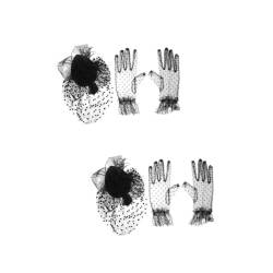 CALLARON 2 Sätze Handschuhe Topper-set Hochzeitsdekoration Schwarze Kleider Für Frauen Hochzeitsschleier Cosplay-outfits Halloween-dekor Satinhaube Braut Stoff Empfindlich Frauenkleidung von CALLARON