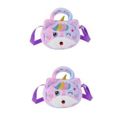 CALLARON 2st Einhorn Umhängetasche Münz-umhängetasche Cartoon-Aufbewahrungstasche Crossbody-Aufbewahrungstasche Rucksack Schultertasche Plüsch Handtasche Violett Mädchen Modellieren von CALLARON