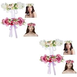 CALLARON 4 Stirnband Braut Blumenstirnbänder für damen haarbänder haarschmuck für damen Blumenkrone Hochzeit Blumenkrone die Kranz Hochzeitsblumen Stoff von CALLARON