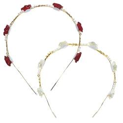 CALLARON Haarschmuck 2 Stück Perlen-Blumen-Stirnbänder Braut-Stirnband Kristall-Blumen-Stirnbänder Haarreifen Band Haarband Für Mädchen Braut Brautjungfer von CALLARON