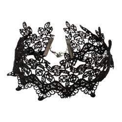 CALLARON Kette Mit Anhänger Schlüsselbeinkette Handgefertigte Halsketten Damen Halskette Für Frauen Gothic-halskette Schwarze Halsbandkette Fräulein Frau Spitzenblume von CALLARON