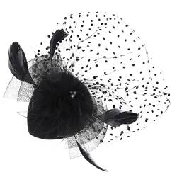 CALLARON Kopfbedeckung aus gepunktetem Mesh Hochzeits-Fascinator-Hut Banketthut für Tea-Party-Kopfbedeckung haarschmuck Feder Schleier Zylinder Haarnadel Damen Metall von CALLARON