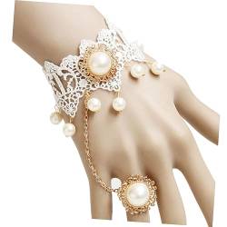 CALLARON Perlenarmbänder Perlenarmband Perlen mit Ring Schmuck für Hochzeit halloween schmuck damenschmuck Armband aus Perlenspitze perlenbestickte weiße Armreifperlen Mode Korn Braut von CALLARON