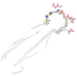 CALLARON Schmetterlings-Blumenkranz-Stirnband Blumenkrone Girlande Floraler Kopfschmuck Mit Für Frauen Mädchen Strand Festival Hochzeit Party Foto-Requisiten Rosa von CALLARON